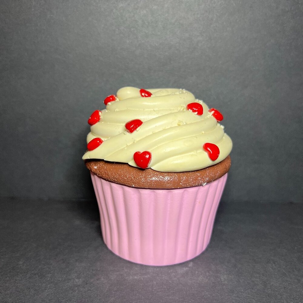 Ganz Pink Ceramic Chocolate Cupcake Trinket Box w/ Vanilla Cream & Red Hearts